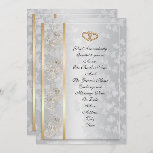 Huwelijksuitnodiging elegante gouden harten kaart (Voorkant / Achterkant)