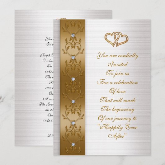 Huwelijksuitnodiging elegante gouden rand kaart (Voorkant / Achterkant)