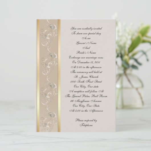 Huwelijksuitnodiging elegante reliëf look canvas, kaart (Staand voorkant)