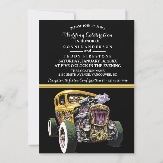 Huwelijksuitnodiging en gele hete staaf kaart (Voorkant)