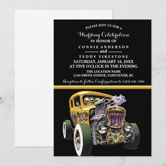 Huwelijksuitnodiging en gele hete staaf kaart (Voorkant / Achterkant)