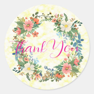 Huwelijksuitnodiging envelop stickers, roze krans ronde sticker