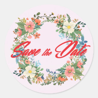 Huwelijksuitnodiging envelop stickers, roze krans ronde sticker