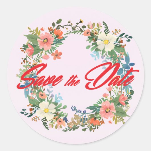 Huwelijksuitnodiging envelop stickers, roze krans ronde sticker (Voorkant)