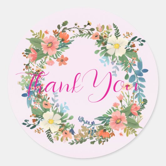 Huwelijksuitnodiging envelop stickers, roze krans ronde sticker (Voorkant)