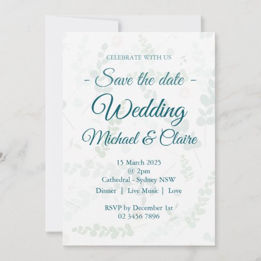 Huwelijksuitnodiging Eucalyptus Floral met RSVP Kaart (Voorkant)