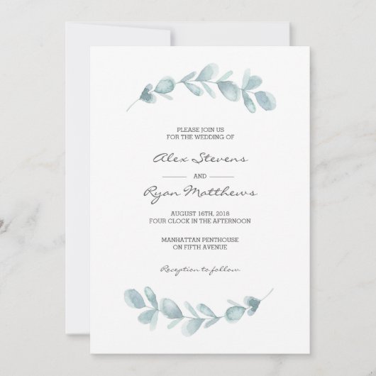 huwelijksuitnodiging | Eucalyptus garden-waterverf Kaart (Voorkant)