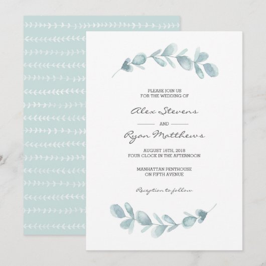 huwelijksuitnodiging | Eucalyptus garden-waterverf Kaart (Voorkant / Achterkant)