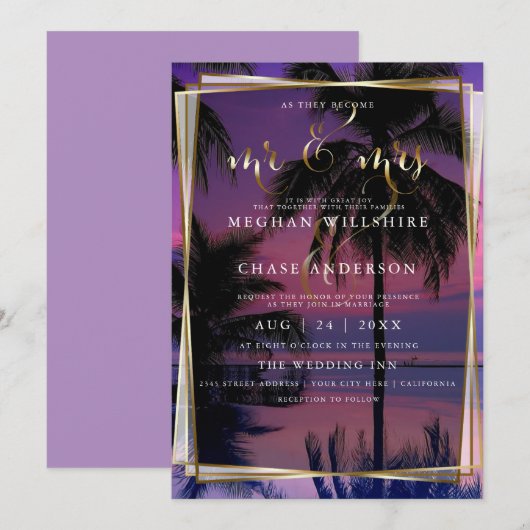 huwelijksuitnodiging | Exotisch tropisch nachtstra Kaart (Voorkant / Achterkant)