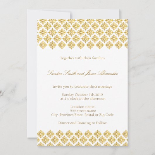 Huwelijksuitnodiging faux Gold Arabesques Kaart (Voorkant)