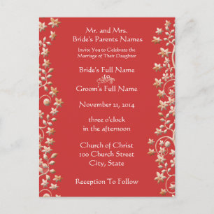 Huwelijksuitnodiging Floral Red Rose Save the Date Aankondigingskaart