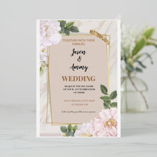 huwelijksuitnodiging folie uitnodiging (Staand Voorkant)