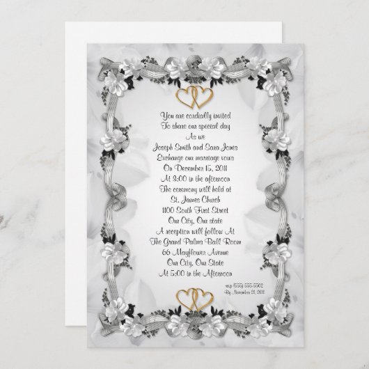 Huwelijksuitnodiging formeel elegant kaart (Voorkant / Achterkant)