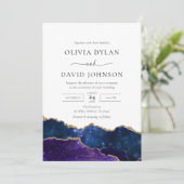 Huwelijksuitnodiging Galaxy Blauw Paars Goud Agaat Kaart (Staand voorkant)