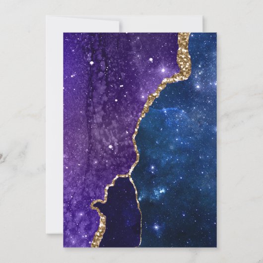 Huwelijksuitnodiging Galaxy Blauw Paars Goud Agaat Kaart (Achterkant)