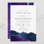 Huwelijksuitnodiging Galaxy Blauw Paars Goud Agaat Kaart (Voorkant / Achterkant)