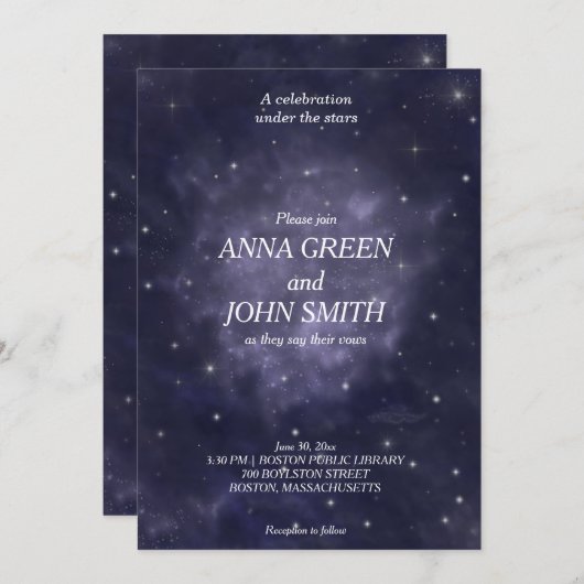 Huwelijksuitnodiging galaxy moderne unieke nachtel kaart (Voorkant / Achterkant)