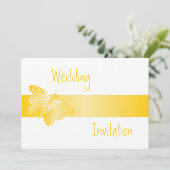 Huwelijksuitnodiging Gele Vlinder Kaart (Staand voorkant)