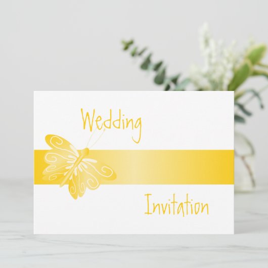 Huwelijksuitnodiging Gele Vlinder Kaart (Staand voorkant)