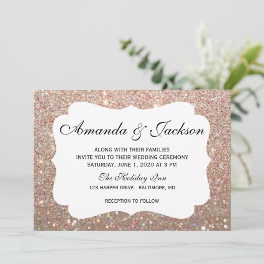 Huwelijksuitnodiging - Glit Fab Two - Roos Gold Kaart (Staand voorkant)