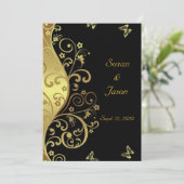 Huwelijksuitnodiging --Gold Swirls & Black 5x7 Kaart (Staand voorkant)