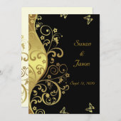 Huwelijksuitnodiging --Gold Swirls & Black 5x7 Kaart (Voorkant / Achterkant)