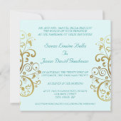 Huwelijksuitnodiging - Gold Swirls & Blauwgroen Kaart (Achterkant)