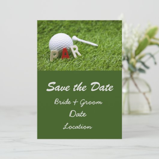 Huwelijksuitnodiging golf save the date par om te kaart (Staand voorkant)