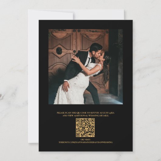 Huwelijksuitnodiging Goud Zwart Crest QR Monogram Kaart (Achterkant)