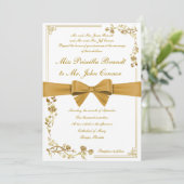 Huwelijksuitnodiging gouden lint kaart (Staand voorkant)