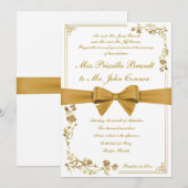 Huwelijksuitnodiging gouden lint kaart (Voorkant / Achterkant)