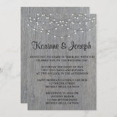 Huwelijksuitnodiging Grijs, hout, String Licht Kaart (Voorkant / Achterkant)