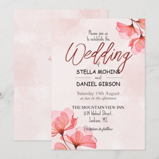 Huwelijksuitnodiging, Grootte: 5"x 7" Kaart (Voorkant / Achterkant)