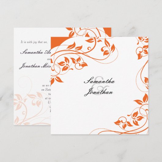 Huwelijksuitnodiging Helder Sinaasappel & Witte Bl Kaart (Voorkant / Achterkant)