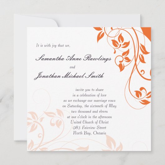 Huwelijksuitnodiging Helder Sinaasappel & Witte Bl Kaart (Achterkant)