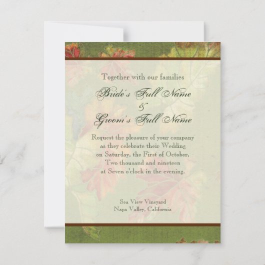 Huwelijksuitnodiging Herfst Druivenblad Batik Kaart (Achterkant)