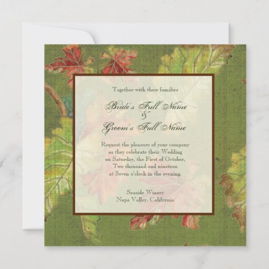Huwelijksuitnodiging Herfst Druivenblad Batik Kaart (Achterkant)