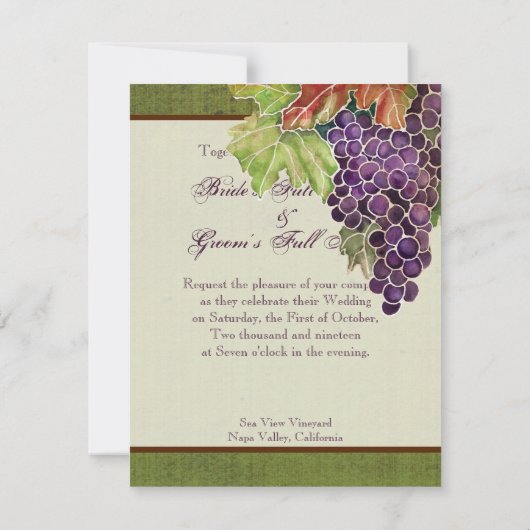 Huwelijksuitnodiging Herfst Druivenblad Kaart (Achterkant)