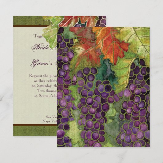 Huwelijksuitnodiging Herfst Druivenblad Kaart (Voorkant / Achterkant)