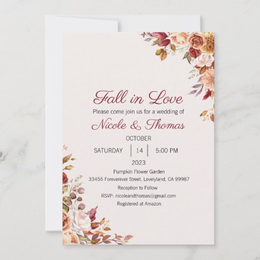 Huwelijksuitnodiging, Herfst in Liefde Bruiloft Kaart (Voorkant)