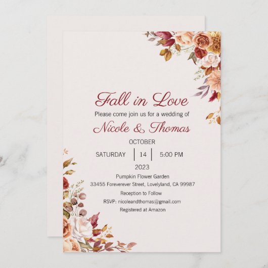 Huwelijksuitnodiging, Herfst in Liefde Bruiloft Kaart (Voorkant / Achterkant)
