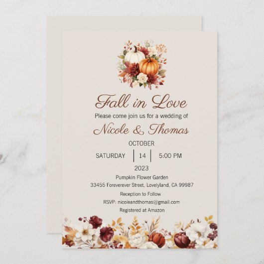 Huwelijksuitnodiging, Herfst in Liefde Bruiloft Kaart (Voorkant / Achterkant)