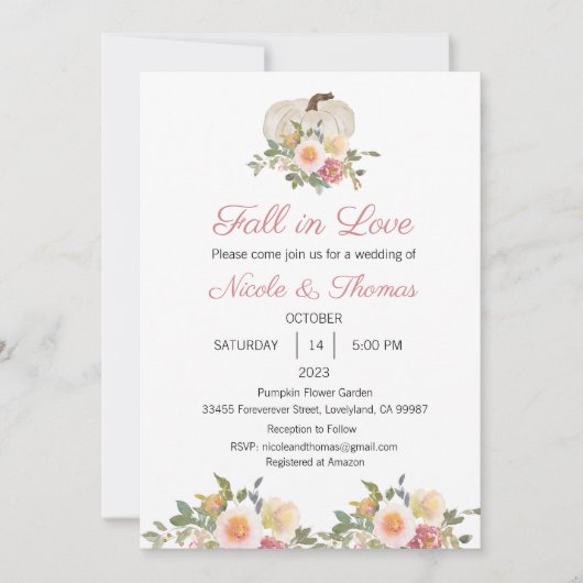 Huwelijksuitnodiging, Herfst in Liefde Bruiloft Kaart (Voorkant)