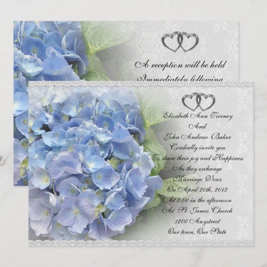 Huwelijksuitnodiging Hortensia en Kant Kaart (Voorkant / Achterkant)