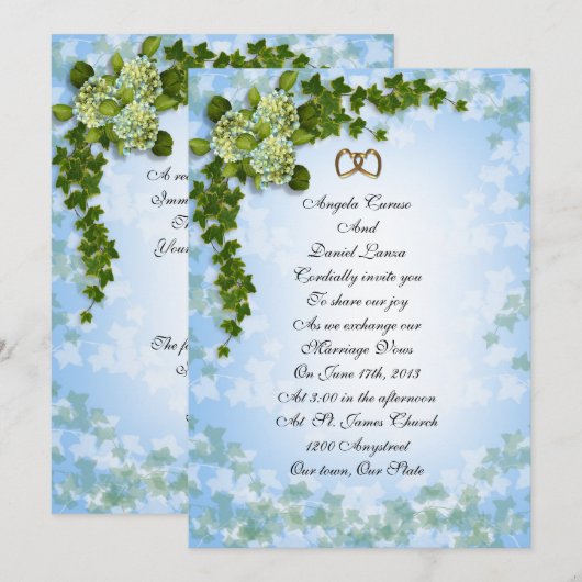 Huwelijksuitnodiging Hortensia en klimop Kaart (Voorkant / Achterkant)