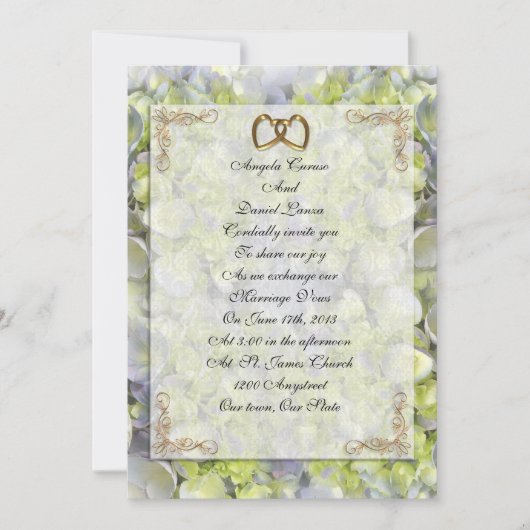 Huwelijksuitnodiging Hortensia's en kant Kaart (Voorkant)