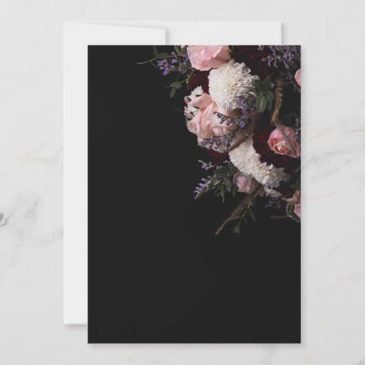 Huwelijksuitnodiging humeurig bloemig, bordeaux wi kaart (Achterkant)