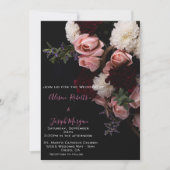 Huwelijksuitnodiging humeurig bloemig, bordeaux wi kaart (Voorkant)