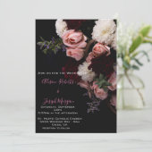 Huwelijksuitnodiging humeurig bloemig, bordeaux wi kaart (Staand voorkant)