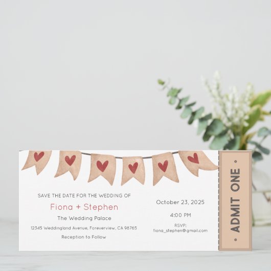 Huwelijksuitnodiging, huwelijksceremonie receptie kaart (Staand voorkant)